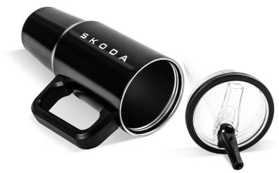 Cestovní hrnek s brčkem 870 ml - černá ŠKODA