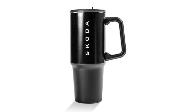 Cestovní hrnek s brčkem 870 ml - černá ŠKODA