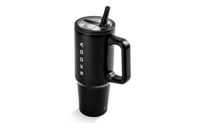 Náhled Cestovní hrnek s brčkem 870 ml - černá ŠKODA